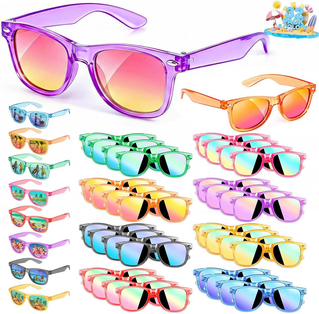 GIFTINBOX Party Favors Kids Sunglasses - Sunglasses Bulk for Kid Age 3-8, Neon Glasses with UV 400 Protection for Boys Girls, Goodie Bags Stuffers for Birthday Classroom Graduation Gifts - 32 Packs