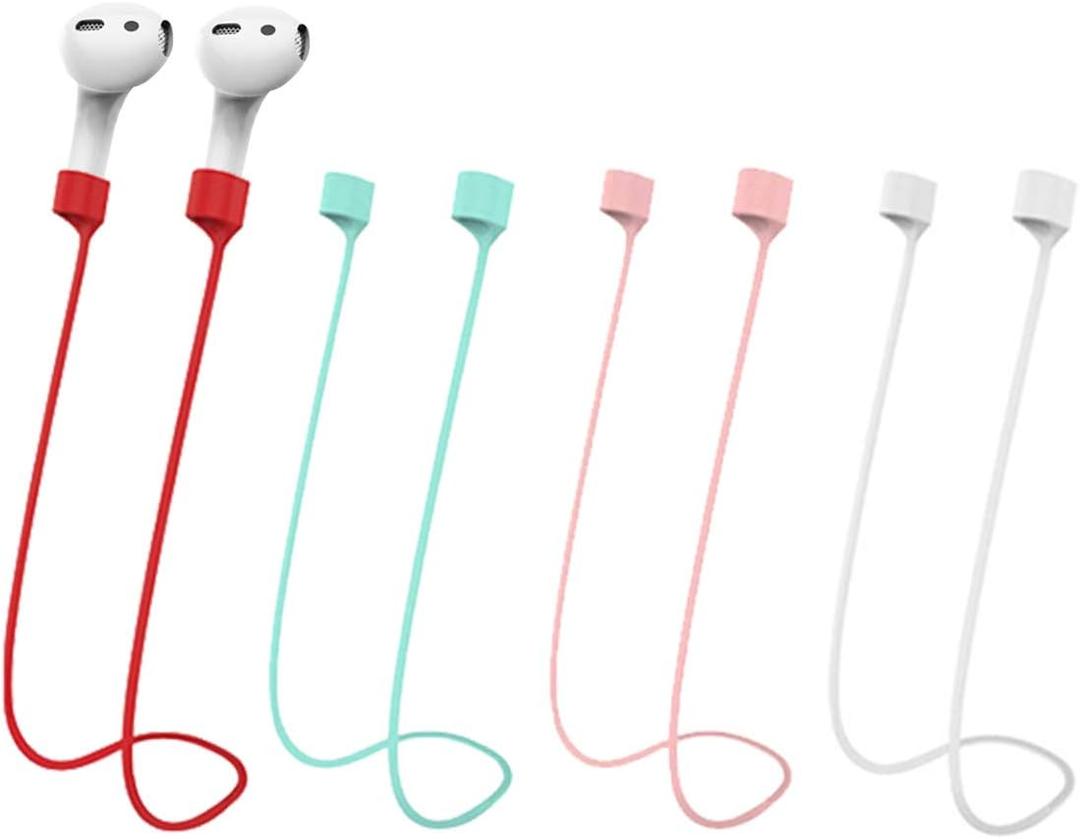 Magnetic Anti-Lost Straps for AirPods,Colorful Soft Silicone Sports Lanyard, Neck Rope Cord (Red/Pink/Green/White)