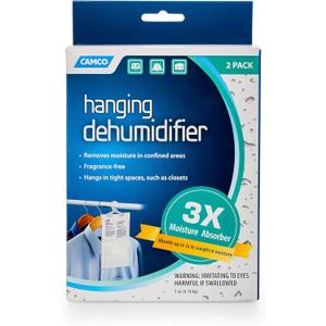 Camco 44286 Fragrance Free Hanging Dehumidifier-Convenient Hook Absorbs up to 3x Its Weight in Water, Reduces Moisture and Humidity in Closets and Tightly Confined Spaces, 2 Pack (One Size)