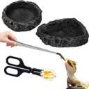 4 Pcs Bearded Dragon Food Bowl Set Reptile Snake Feeding Accessories Stainless Steel Reptile Feeding Tongs with Rubber Clamp for Bearded Dragon Lizard