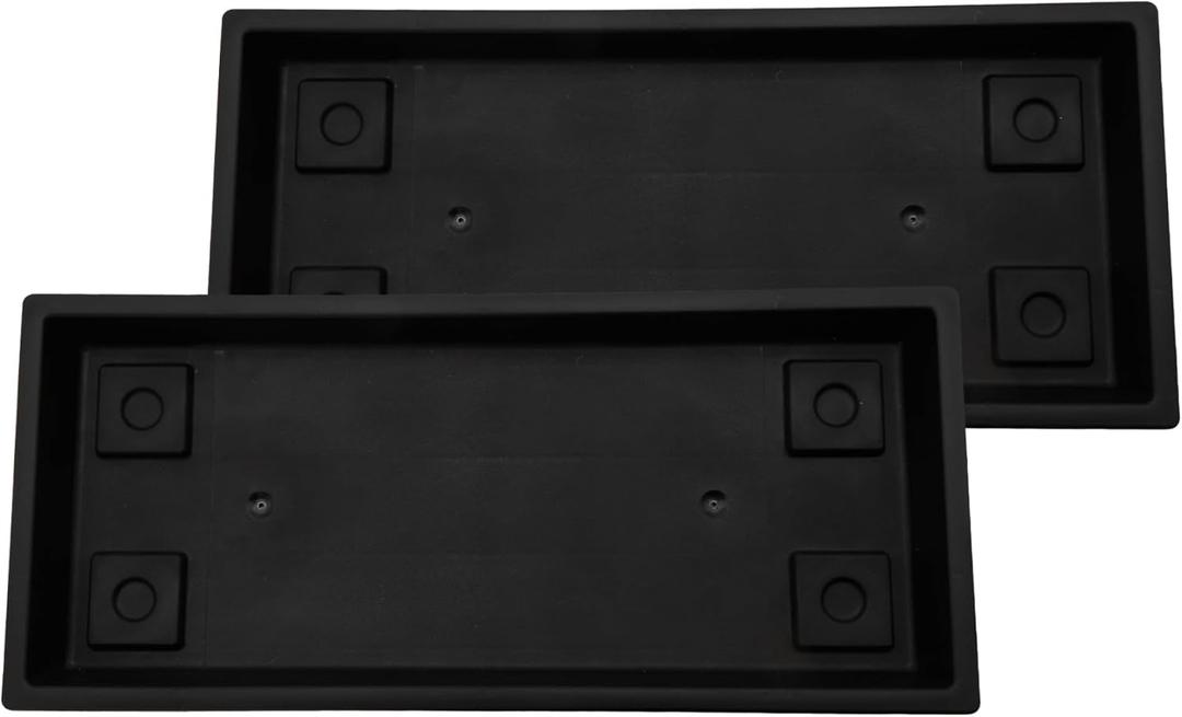 The HC Companies 23.5 Inch Venetian Rectangular Plant Saucer, Lightweight UV-Resistant Plastic Outdoor & Indoor Flower Pot Tray, 2-Pack Plant Pot Trays for Garden & Home Decor, Black
