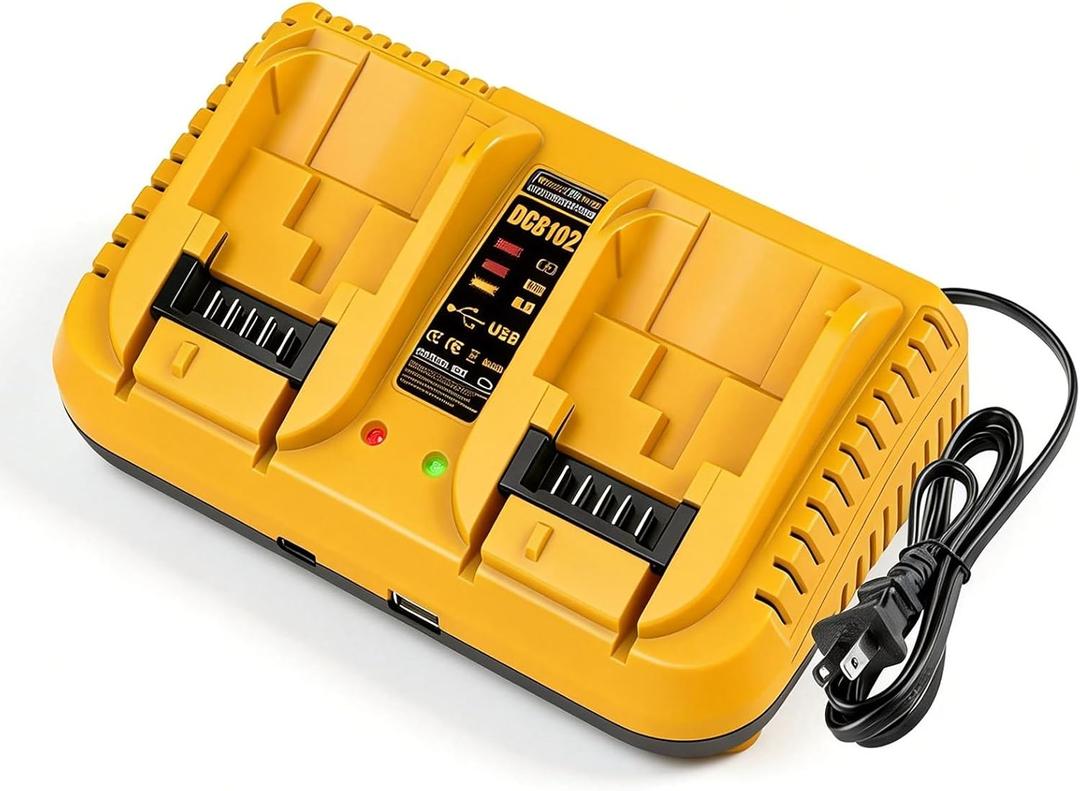 DCB102 20V Dual Port Fast Charger for Dewalt, Replacement Charger Compatible with Dewalt 12V-20V Batteries, with USB & Type-C Charging Ports