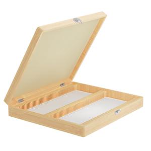 100 Place Microscope Slide Wooden Box, Vabiooth Hinged Storage Microscope Slide Holder Case with Cork Lining and Clasp
