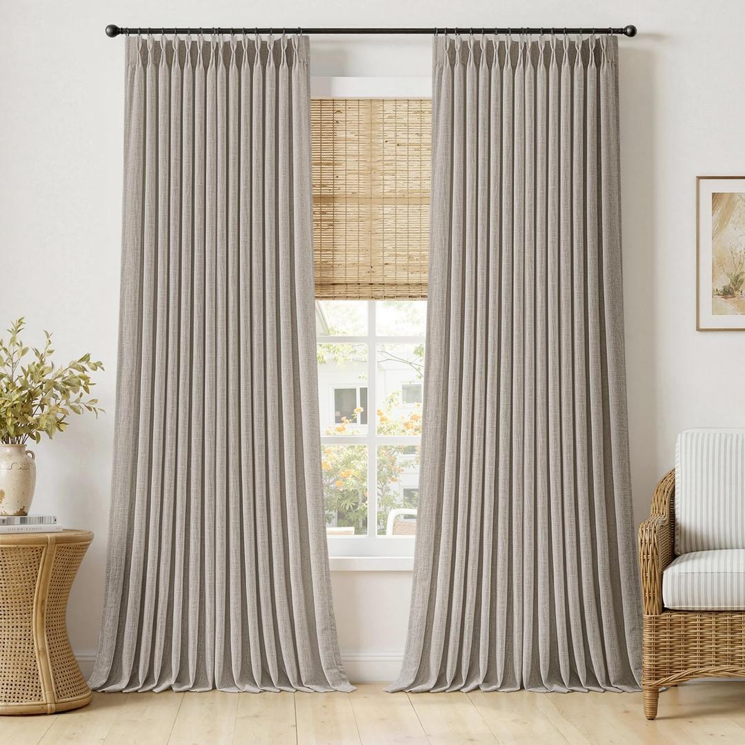 MIULEE Pinch Pleated Thick Linen Curtains 108 Inches Length 2 Panels for Living Room Bedroom, Extra Long Pinch Pleat Drapes Back Tab Light Filtering Taupe Foor to Ceiling Curtains with Hooks&Rings
