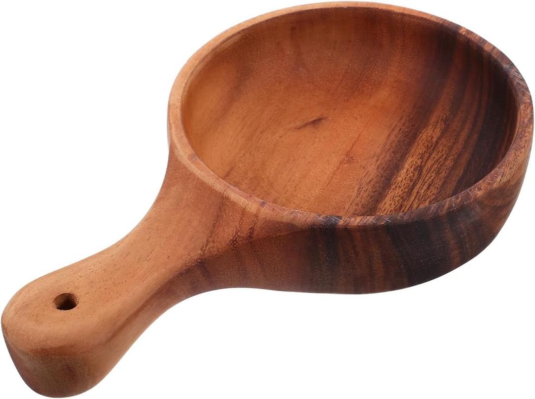 Angoily Wooden Noodle Bowl with Handle Multi-Functional Salad Mixing Bowl for Soup Fruits Cereal and Snacks Compact 1.77 Inch Size for Kitchen and Dining Use