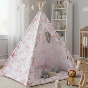 Silipull Floral Bow Teepee Tent Indoor Play Tent Coquette Playhouse Foldable Teepee for Indoor Reading Nook Room Decor Floral Bow
