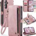 Defencase Compatible with Samsung Galaxy S24 Plus Case Wallet with RFID Blocking Card Holder for Women Men, PU Leather Magnetic Snap Flip Zipper Strap Phone Case Fit for Galaxy S24 Plus 5G 6.7", Pink