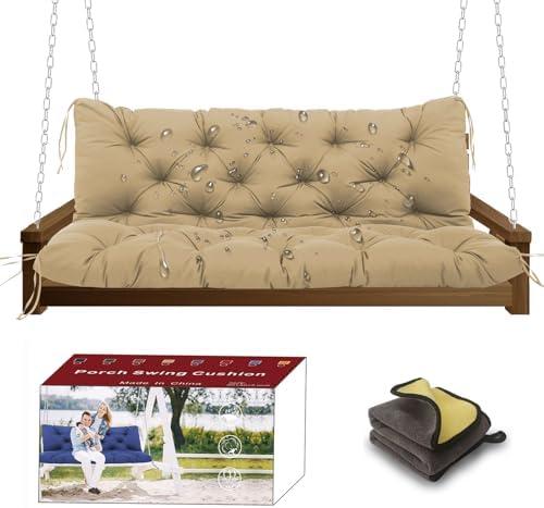 Astgurop Swing Cushions for Outdoor Furniture +Towel, 5" Thick Waterproof 3 Seat Replacement for Porch Patio Swing,Garden Bench Khaki, Size: 60*40*5 in