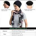 JarseHera Bamboo Cotton Liner Chemo Headwear for Womenwith Silky Scarfs for Cancer Hair Loss Sleep Caps Beanie (Black+Gray,2 Pair, One Size Fit Most)