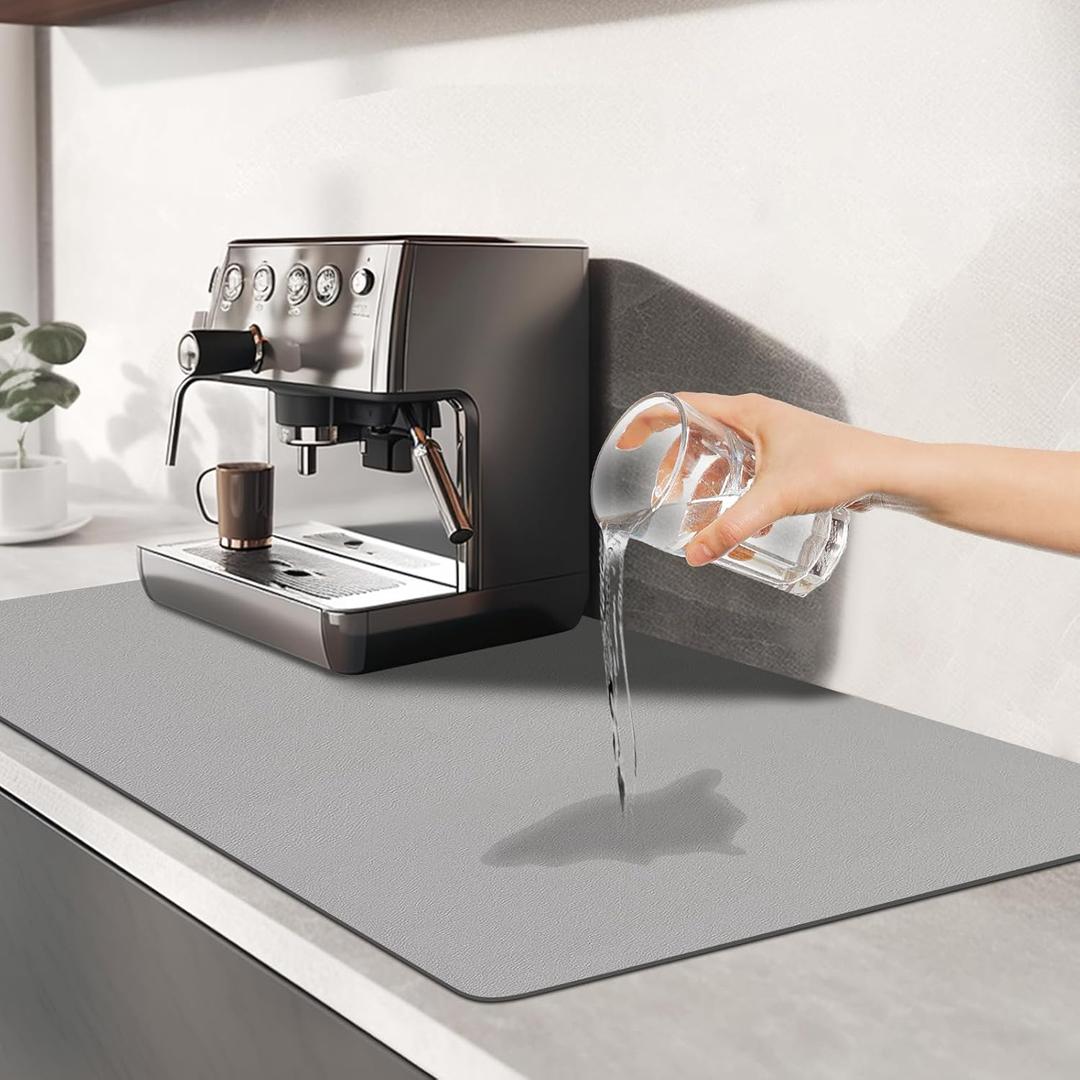Dish Drying Mats for Kitchen Counter, Waterproof Coffee Mat for Countertop, Under Sink Mats, Coffee Bar Mat Accessories (Light Grey, 12"*14.5") (12" x 14.5")
