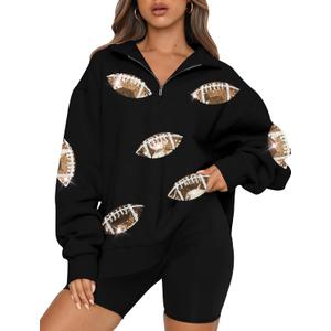 MAXIMGR Football Sweatshirt Women Game Day Sweatshirts Football Team Fans Pullover Shirt Sunday Funday Long Sleeve Tops (Small, Black 338)