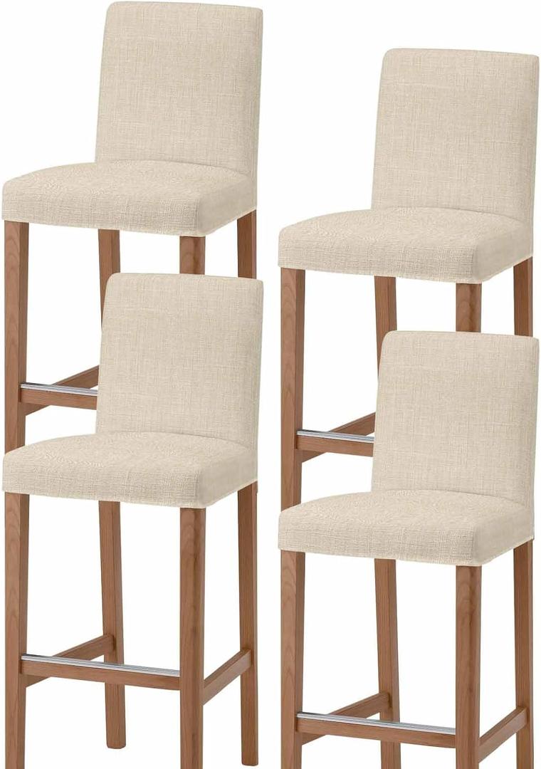 Cream Farmhouse Bar Stool Chair Covers Set of 4 with Back,Stretch Barstool Slipcovers Washable,Vintage Country Monochrome Textured Pub Counter Height/Swivel/Cafe/Dining Room Chairs Seat Cover