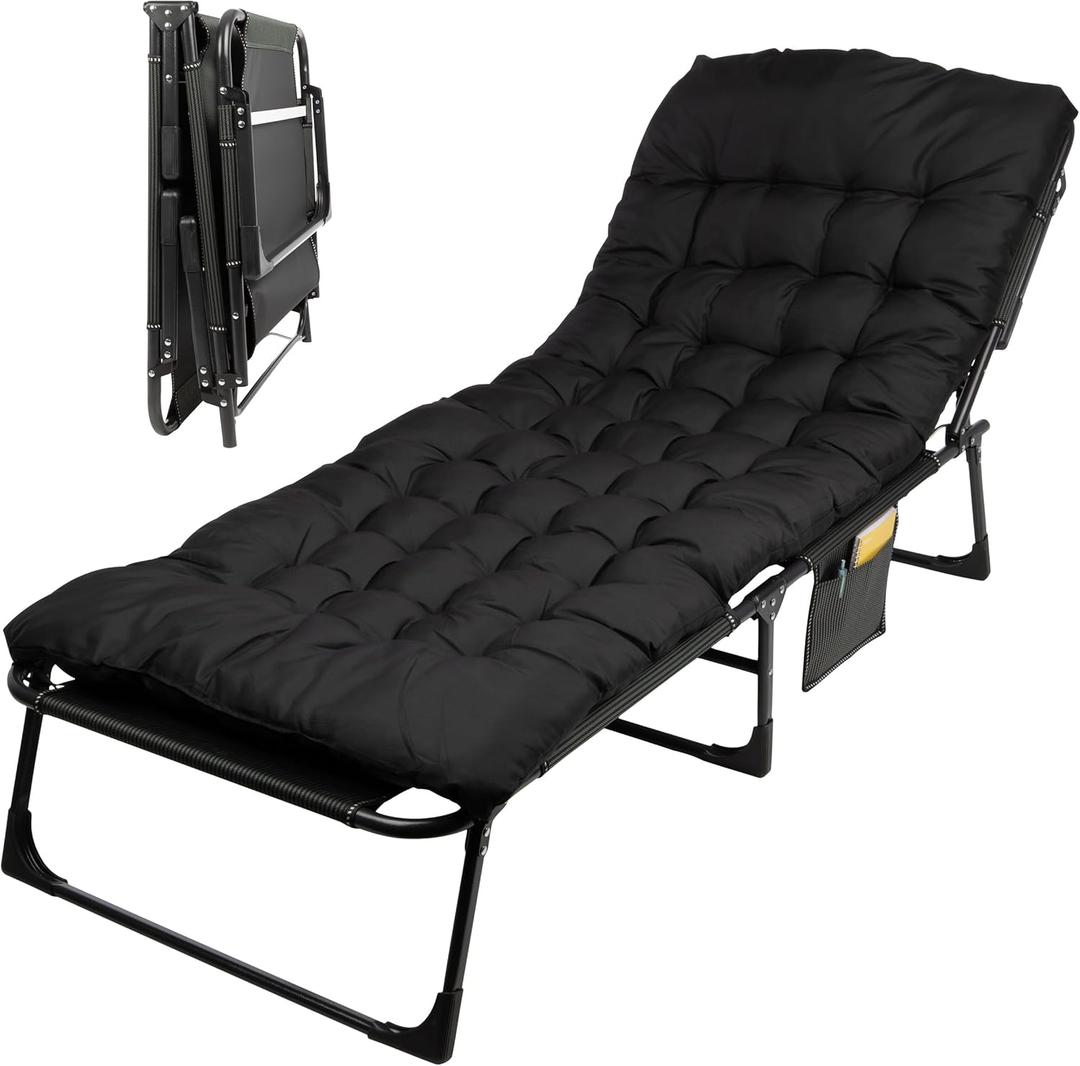 Folding Camping Cot with Mattress for Adults up to 440lbs - Heavy Duty Foldable Bed with Removable Cot Mattress and 3 Recline Positions for Travel, Camp, Beach or Guest Bed by Wakeman Outdoors (Black)