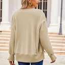 Zeagoo Women's Casual Sweatshirts Crewneck Long Sleeve Fuzzy Fleece Jackets Side Slit Midweight Pullover Fall Fashion 2025 (Light Khaki 01)