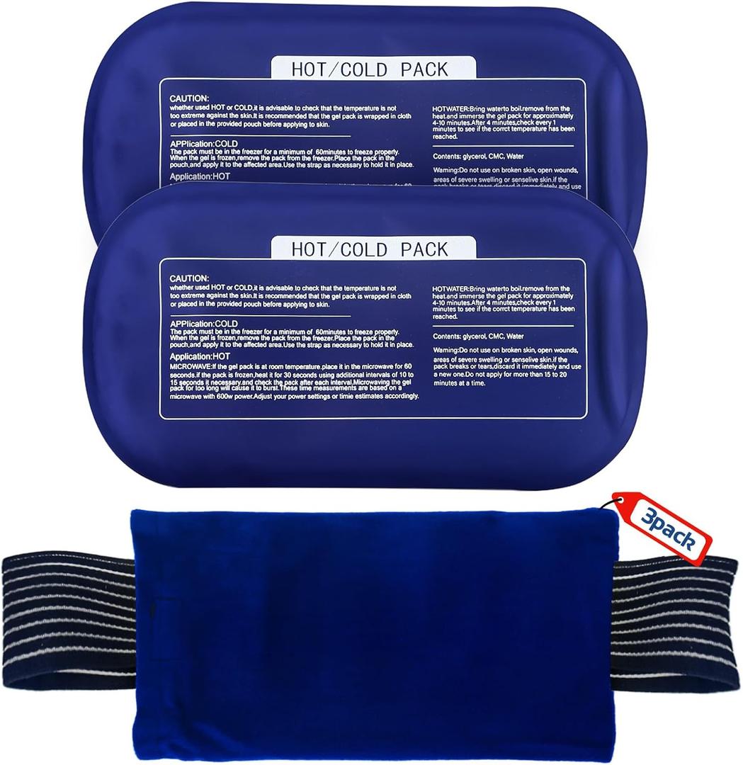 Ice Packs for Injuries Reusable (3-Piece Set) Hot and Cold Ice Packs for Knee, Reusable Gel Wraps Support, Adjustable Ice Pack Pain Relief for Shoulders, Back Joints Muscles, Knees, Arms and Legs