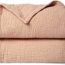Lulu moon Muslin Quilt Blanket, Crib Blanket for Baby and Toddler,47x47 Inches(Pink)
