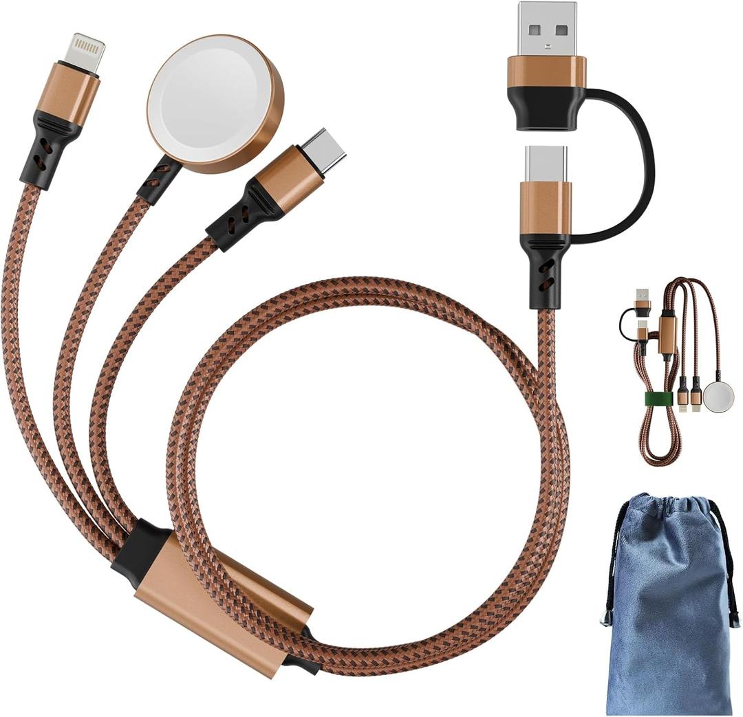 Multi 3 in 2 Charging Cable for Apple Watch Charger, Travel for iPhone Charger USB C Lightning Fast Charging Cable Compatible with iWatch Ultra/SE/9/8/7/6/5/4/3/2/1 & iPhone 15/14/13/12/11/Galaxy S23 (Brown)
