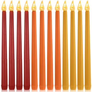 CHENGU 12 Pcs LED Taper Candles Flameless Battery Dripless Dinner Candles for Thanksgiving Day, Weddings, Church, Hanukkah, Christmas, Autumn, New Year Celebration(Red, Orange, Yellow,Taper)