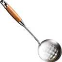 Slotted Spoon,304 Stainless Steel Skimmer Spoon with Heat Resistant Wooden Handle,Silver/15.8Inch