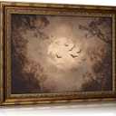 Vintage Gold Framed Dark Academia Wall Art, Moody Night Sky Moon Bat Canvas Print, Gothic Halloween Picture Wall Decor, Fall Aesthetic Artwork for Living Room Bedroom, 24"L x 16"W
