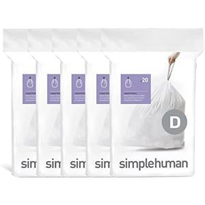 simplehuman Code D 80 Count, Dispenser Pack Custom Fit Liners, Drawstring Trash Bags, 20 Liter / 5.3 Gallon, White
