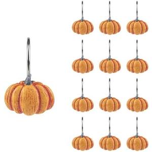 Sunlit Fall Pumpkin Decorative Shower Curtain Hooks, Autumn Harvest Festival Shower Curtain Rings, Resin, Orange Farmhouse Bathroom Curtain Hangers Decoration, Set of 12 Sunlit Fall Pumpkin Decorative Shower Curtain Hooks, Autumn Harvest Festival Shower Curtain Rings, Resin, Orange Farmhouse Bathroom Curtain Hangers Decoration, Set of 12