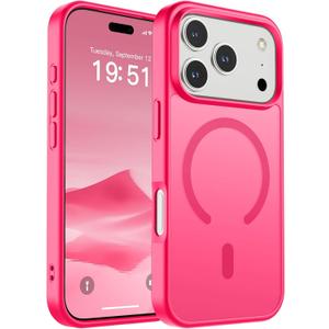 SUPFINE Magnetic for iPhone 17 Pro Case (Compatible with MagSafe)(Military Grade Drop Protection) Translucent Matte Shockproof with Anti-Fingerprint Phone Cover 2025,Hot Pink
