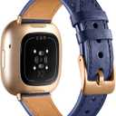 Maledan Compatible with Fitbit Sense/Fitbit Versa 3 Bands Women Men, Soft Top Grain Genuine Leather Band Replacement Wristbands Slim Strap Accessories for Fitbit Versa 3/Versa 4/Sense/Sense 2 Watch