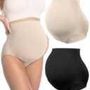 HOFISH Women’s Maternity Underwear High Waist Seamless & Supportive Pregnancy Shapewear Over Bump Black & Beige XL