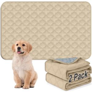 Washable Pee Pads for Dogs - 2 Pack Reusable Puppy PadsWaterproof Training PadsGuinea Pig Cage Liner, Puppy Pee Pads with Non-Slip Backing (Cream, 36" X 48" - 2 Pack)