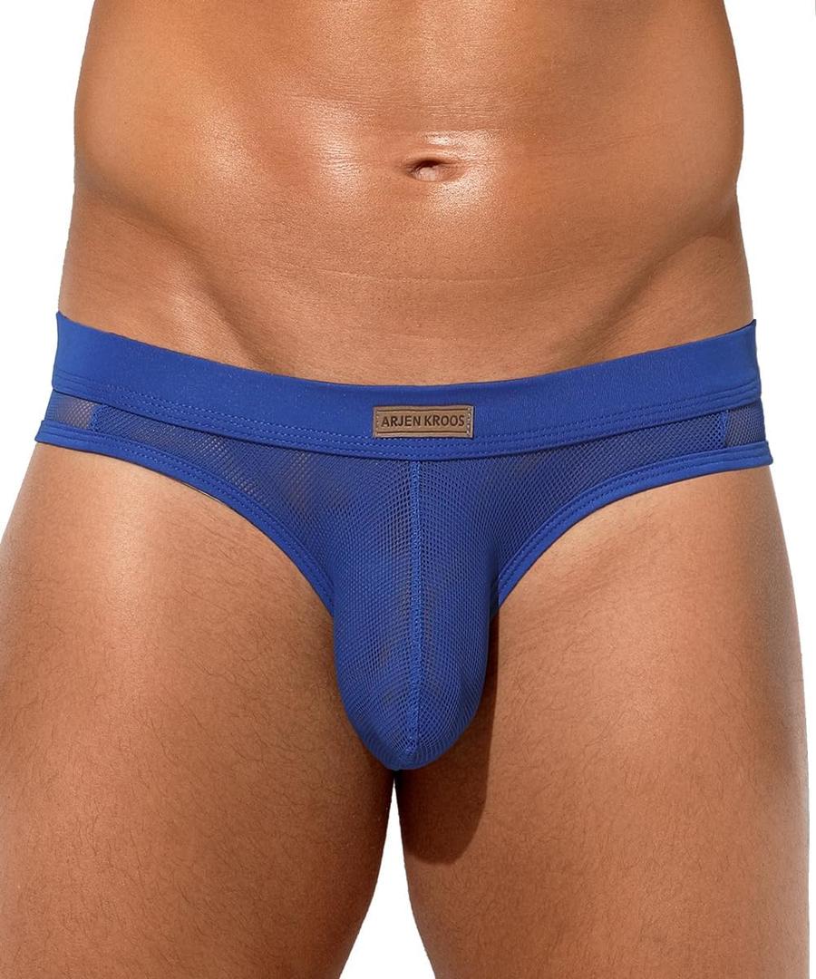 Arjen Kroos Men's Sexy Underwear See-through Sheer Briefs Mesh Pouch Lingerie Tagless Underpants (Medium, Blue)