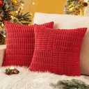 Softalker Throw Pillow Covers 18x18 Inch Set of 2, Soft Red Decorative Striped Corduroy Pillow Covers for Winter Christmas Thanksgiving Home Decor, Couch Living Room Sofa, Red