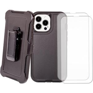 WallSkiN Case for iPhone 13 Pro (6.1") with 2 Screen Protectors | Heavy Duty Full Body Military Grade Drop Protection Carrying Cover Holder | Holster for Men Belt with Clip Stand  Black