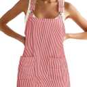 Yousify Womens Striped Denim Overalls Dress Casual Adjustable Straps Striped Jeans Dress Summer Sleeveless Short Rompers Red X-Large