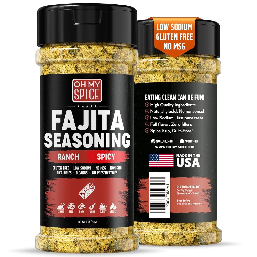 Fajita Seasoning Mix Spicy Ranch Seasoning Powder - Gluten Free & Low Sodium Mexican Seasonings Blend for Meat, Vegetables, Steak & Chicken Fajita. Hot Ranch Fajitas Seasonings Spices. Taco Mix. 5oz (EXP 01/02/27)
