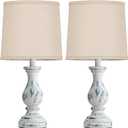 Seealle Farmhouse Table Lamps Set of 2 - Rustic Lamp for Bedroom Living Room, 22" Boho Bedside Lamps for Night Stands End Table Office Desk Lamp Nightstand Clearance with Linen Shades(Washed Blue)
