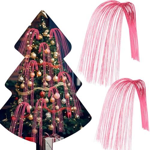 30 Pcs Long Glitter Firework Spray Picks 35.5 Inch Soft Christmas Curly Willow Sparkle Pine Sticks Dazzling Xmas Tree Ornaments for Mantel Fireplace Door Tree Winter Wreath Home Vase Decor(Pink)