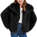 Girls Faux Fur Coat Fluffy Furry Fleece Jacket Kids Warm Winter Shaggy Outwear with Pockets 14 Years  (Black, XL)