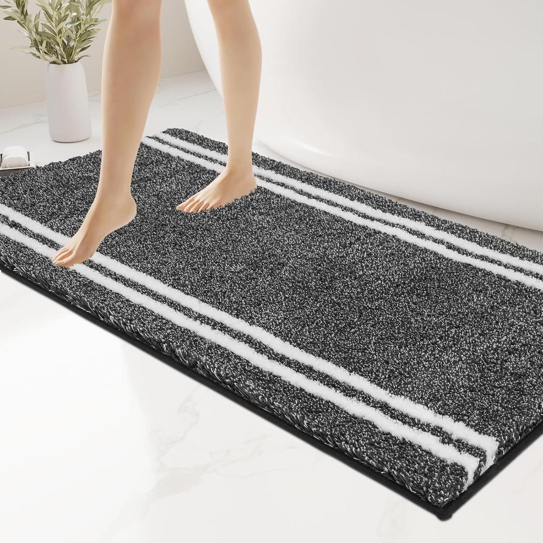 PURRUGS Non-Slip Bathroom Rug 30" x 60" - Super Absorbent & Quick Dry Shaggy Microfiber Bath Mat, Machine Washable Plush Throw Rug for Bathtub, Shower and Sink, Charcoal