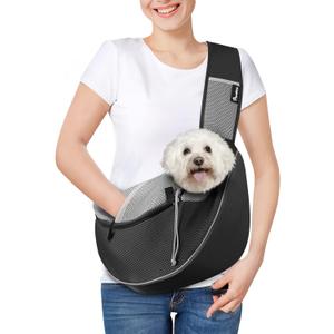 Pawaboo Dog Sling Carrier, Dog Papoose with Zipper Touch Pocket, Hand Free Breathable Mesh Puppy Carrier, Crossbody Satchel Dog Purse with Adjustable Strap for Outdoor Travel, Black, Large (Black-Pocket Ver.)