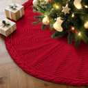 Lanpn Knitted Christmas Tree Skirt 36 inch, Cable Knit Xmas Tree Skirt Rustic Christmas Tree Mat for Large Artificial Trees Farmhouse Winter Home Party Holiday Indoor Xmas Decor (Red, 90cm)