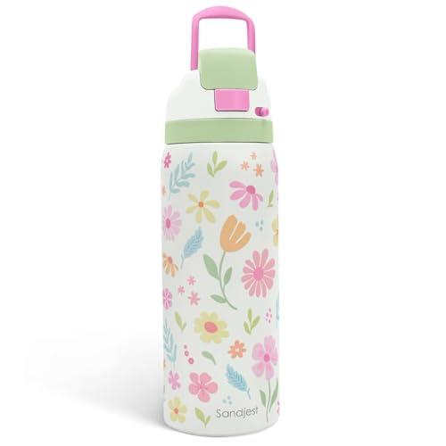 Floral Stainless Steel Water Bottle, Vacuum Insulated, Push-Button Lid, 32 oz, Gifts for Women Girls Friends Teens Birthday Christmas