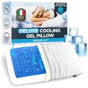 Technogel Deluxe Cooling Gel Pillow - Patented Cooling Technology, Odorless Memory Foam Breathable Ergonomic Support for Side & Back Sleepers with Washable Cover, 4.5" (Medium), Medium Standard 4.5"