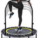 Tribes Foldable Mini Trampoline for Adults and Kids, Rebounder with Adjustable Bar and Nonslip Feet, 330lbs Max Capacity, Indoor Outdoor Fitness Equipment
