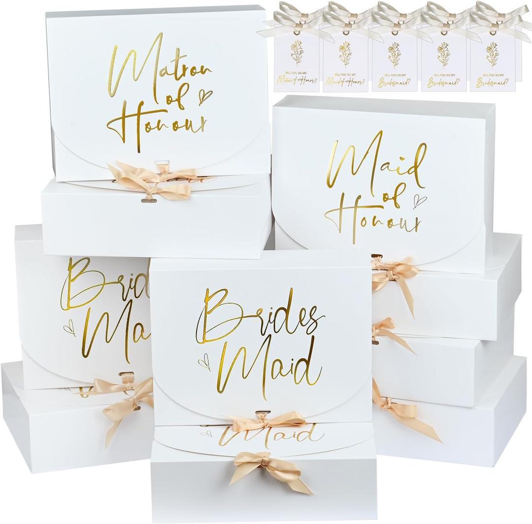 WLUSEAXI 10 Pack Bridesmaid Proposal Box Set with Bridesmaid Card, Maid of Honor Proposal Box Matron of Honor Bridesmaid Gift Boxes for Bridesmaid Proposal Gifts (White)