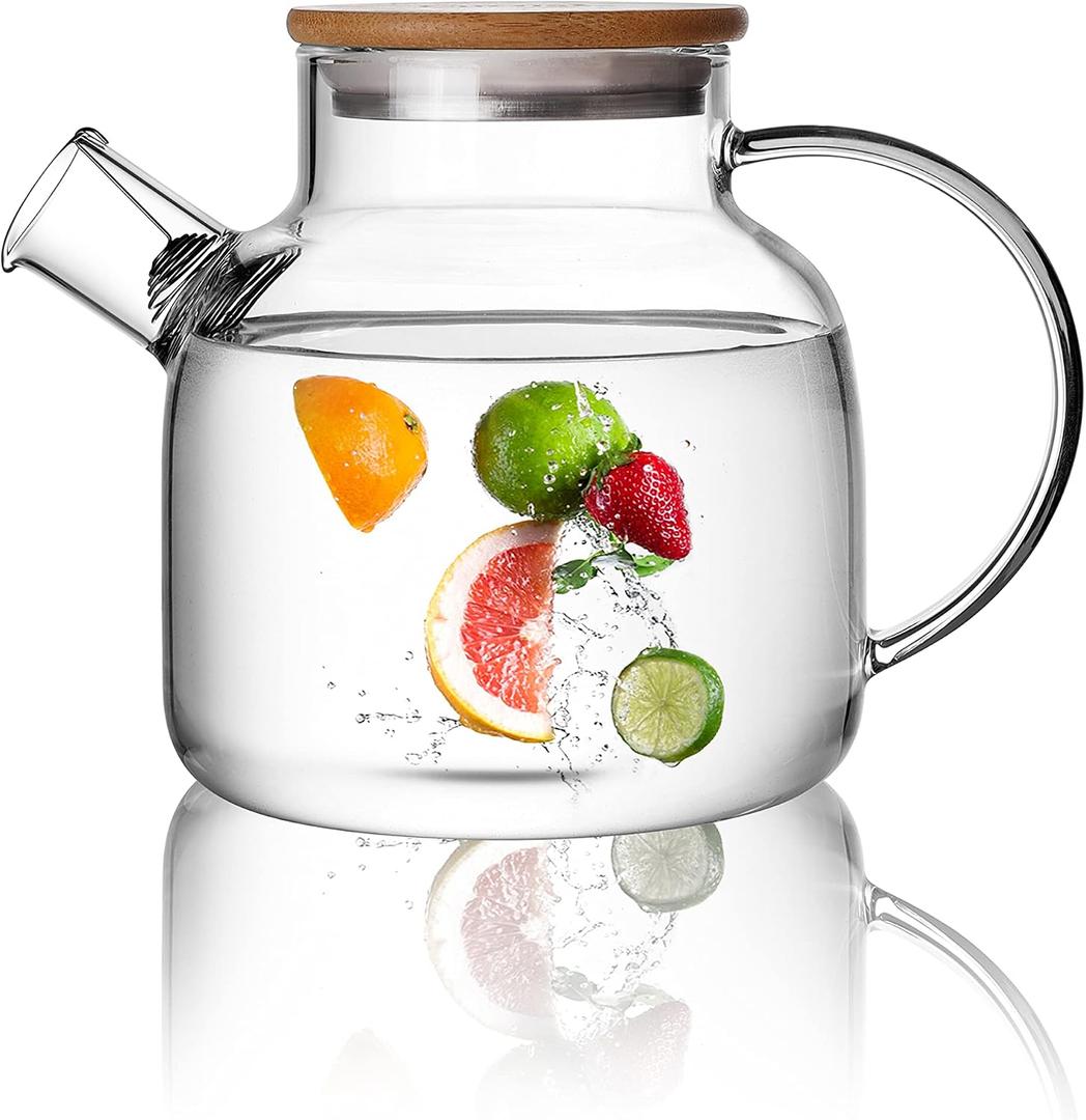 CnGlass Glass Teapot Stovetop Safe,40.6oz Clear Tea pot with Removable Filter Spout,Loose Leaf and Blooming Tea Maker, 40.6oz/1200ml