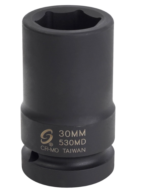 SUNEX Tools 1 in. Drive 30mm 6-Point Deep Impact Socket, CR-MO Steel, Model 530MD
