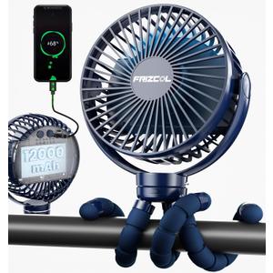 FRIZCOL 12000mAh Portable Stroller Fan, Use As Power Bank, 65H Battery Operated Fan Flexible Tripod Clip On Fans, Detachable Personal Handheld Baby Fans for Stroller, Car seat, Desk, Treadmill (Blue)
