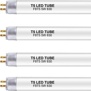 12 Inch F8T5/WW LED Replacement Bulbs, 3000K Warm White, T5 LED 5 Watts Replace Fluorescent Bulb with LED, Replacement Tube for Counter and Cabinet Fixture, 4 Pack