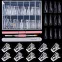 MIKIMIQI Dual Nail Forms Set Poly Gel Quick Building Nail Kit, 120Pcs Stiletto Gel Nail Molds with 10Pcs Acrylic Nail Tips Clips 1Pc Dual-Ended Poly Extension Gel Brush Nail File for Polygel Extension
